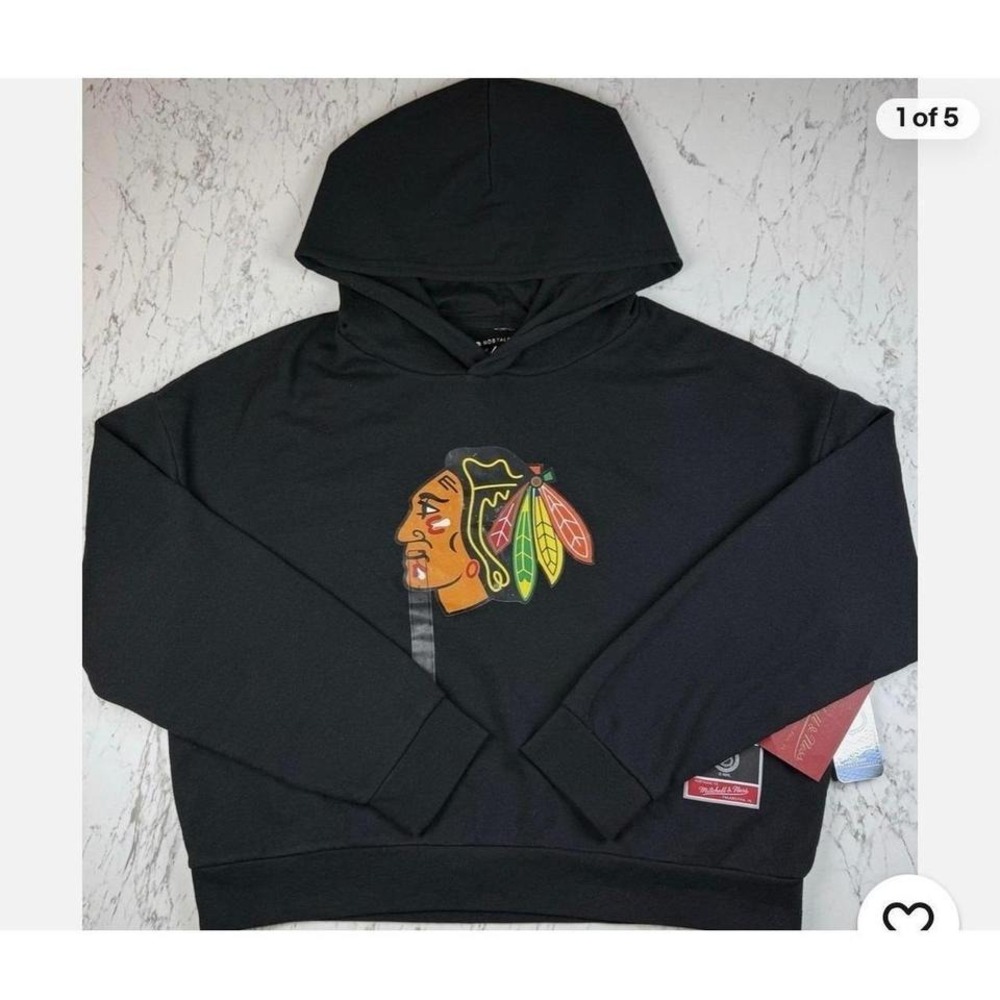 NWT Mitchell Ness Chicago Blackhawks NHL Hockey Logo Black Sweatshirt Mens L